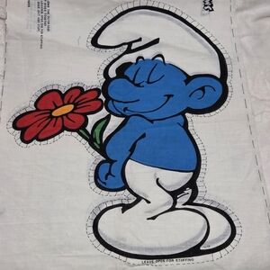 Vtg 1980s Smurf Cut & Sew Doll Fabric Panel Peyo Uncut Pillow Craft